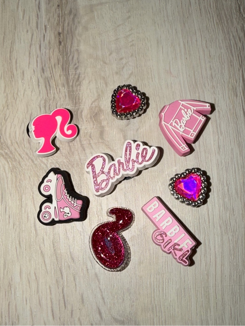 CROCS Barbie Pink Charm Set with Heart Gems